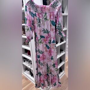 Boston Proper Pink Floral Long Sleeve Dress